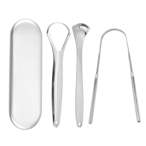 Stainless steel tongue scraper - stainless,